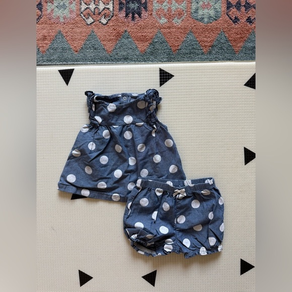 Carter's|Baby girl two piece matching set in Blue & White Polka Dot•top & shorts - Picture 4 of 6